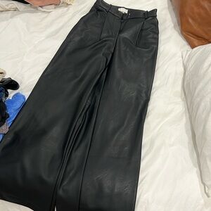 Wide leg high waisted faux leather trousers